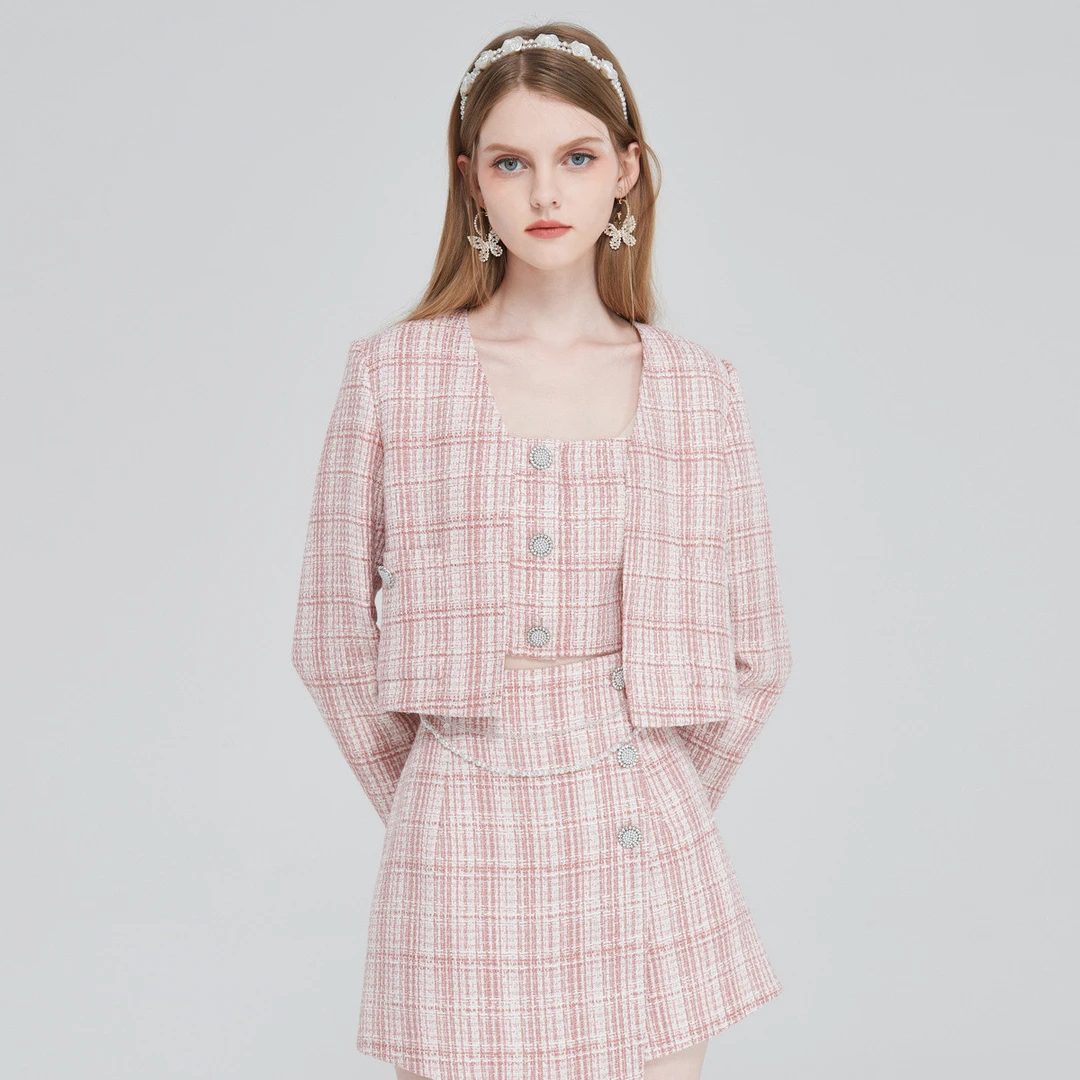 【若谷粉丝专属】AIVEI冬简约温柔风粗花呢短外套P06W0014