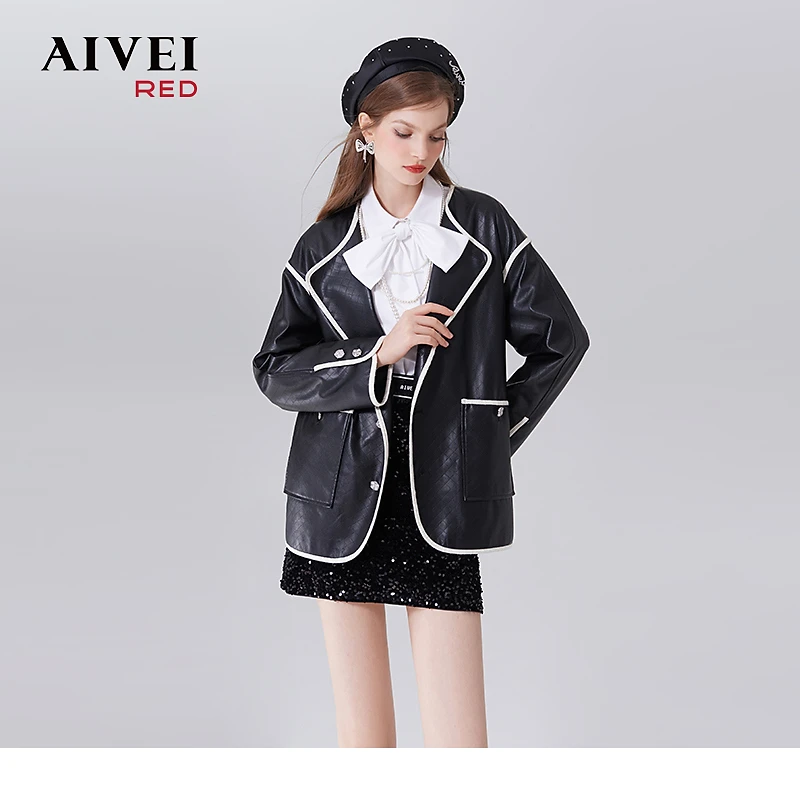 【粉丝专享】AIVEI秋新酷帅休闲风环保PU皮衣外套Q0560116