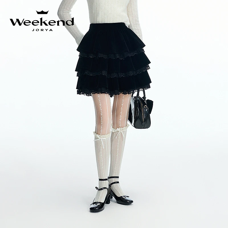 明星同款|卓雅周末丝绒蕾丝亮片半裙Q261040A