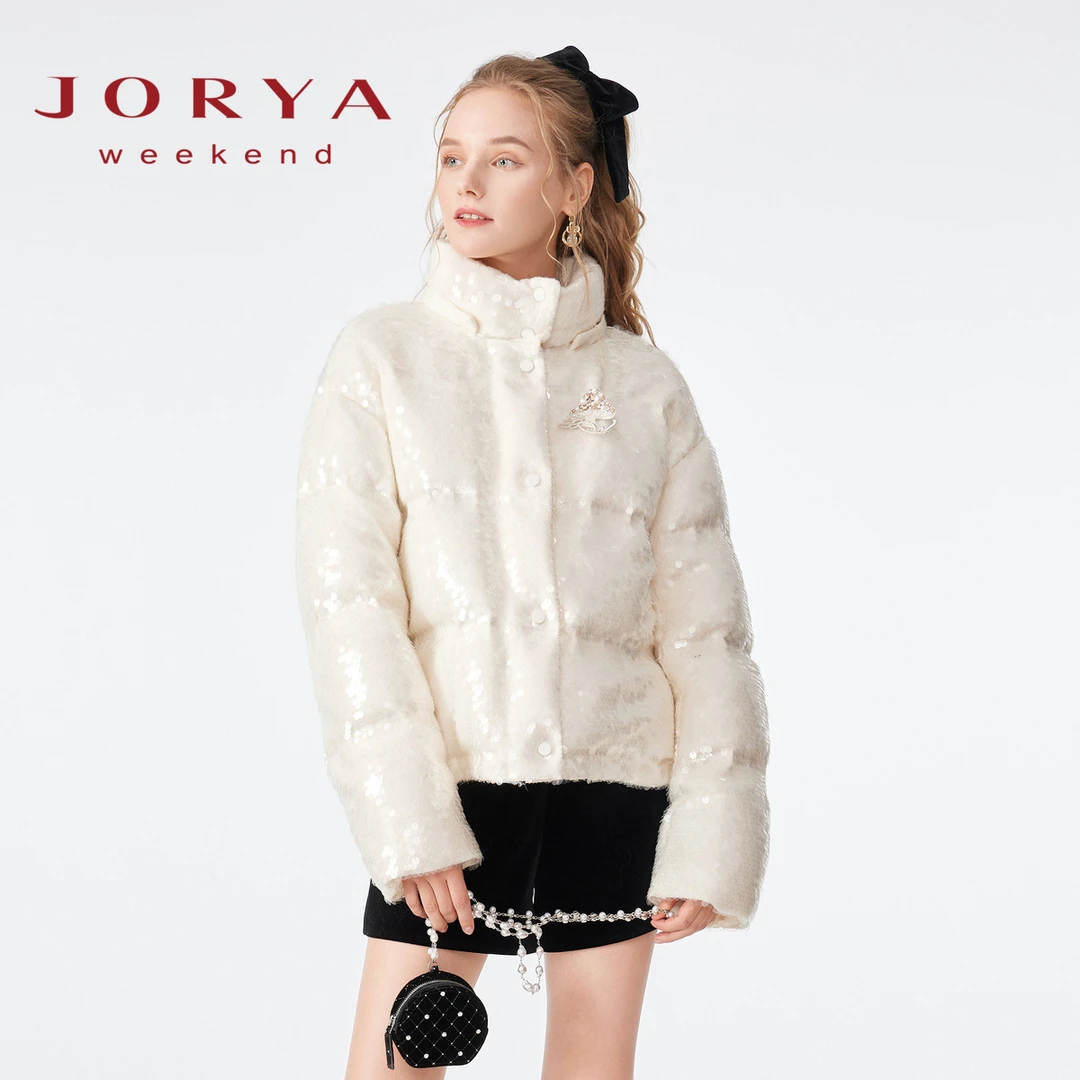 卓雅周末波光绣花亮片钉珠蘑菇胸针羽绒服EJWCCU61