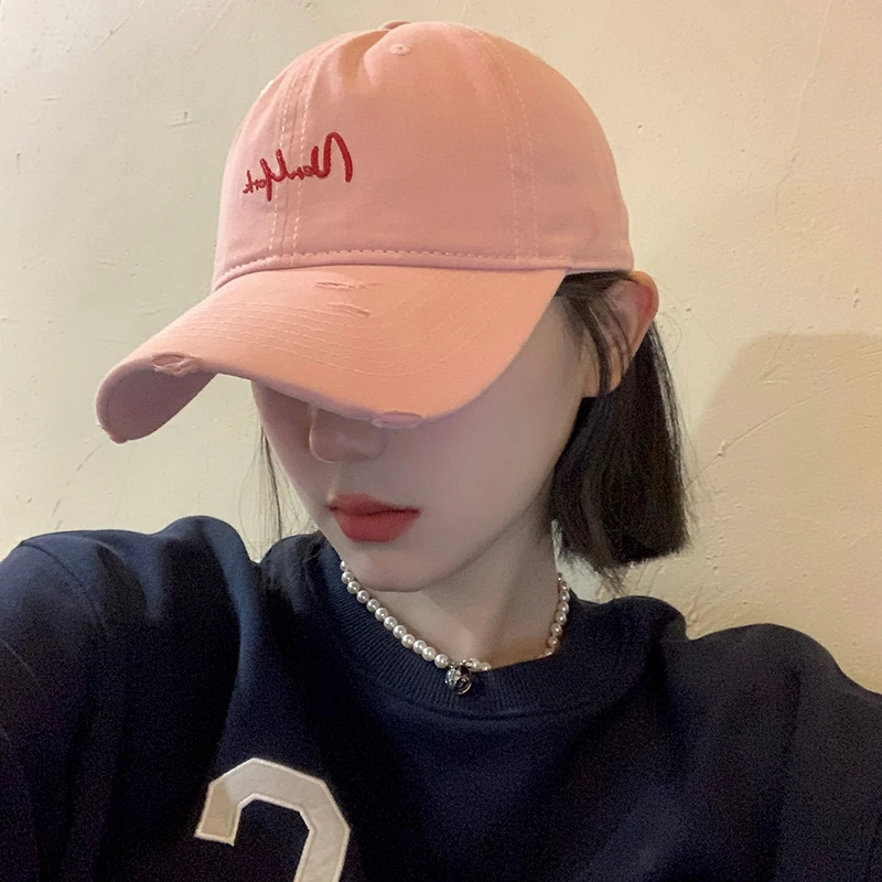 粉色棒球帽女大头围大脸显脸小鸭舌帽简约百搭宽帽檐韩版帽子夏潮