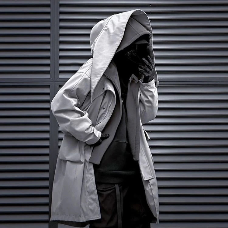 吉业重工秋冬假两件工装机能风拼接风衣男女休闲中长款外套棉服