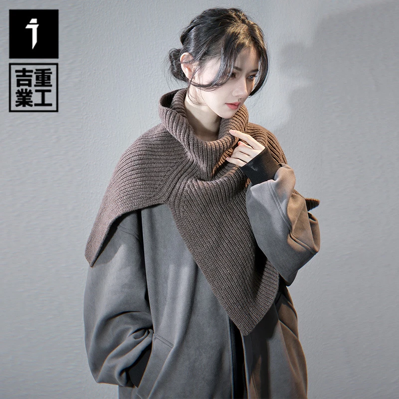 吉业重工2024秋季百搭圆领开衫外套男女宽松休闲夹克送针织围脖潮