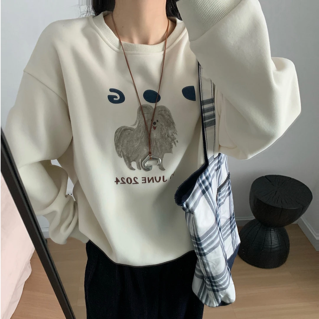 蔻沅2024款秋冬卫衣长袖宽松加绒圆领韩版百搭休闲ins