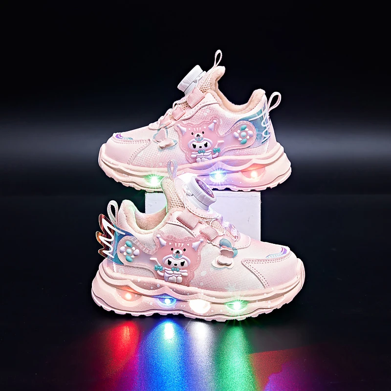 女童鞋子秋冬新款旋转扣库洛米女孩公主鞋软底防滑保暖儿童运动鞋