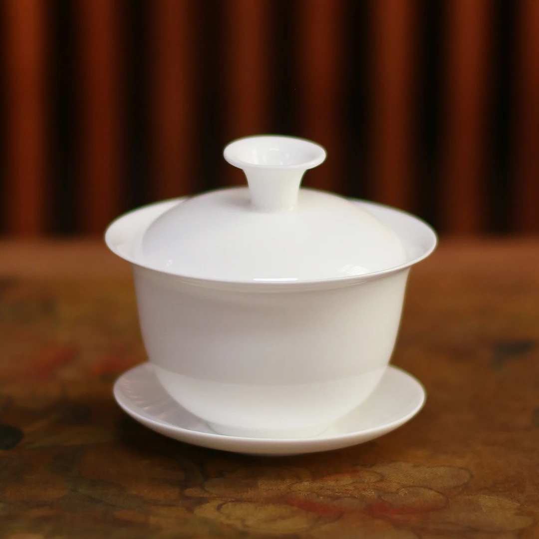 潮州功夫陶瓷白瓷手绘茶具骨瓷三才盖碗薄胎主人杯茶盘器皿