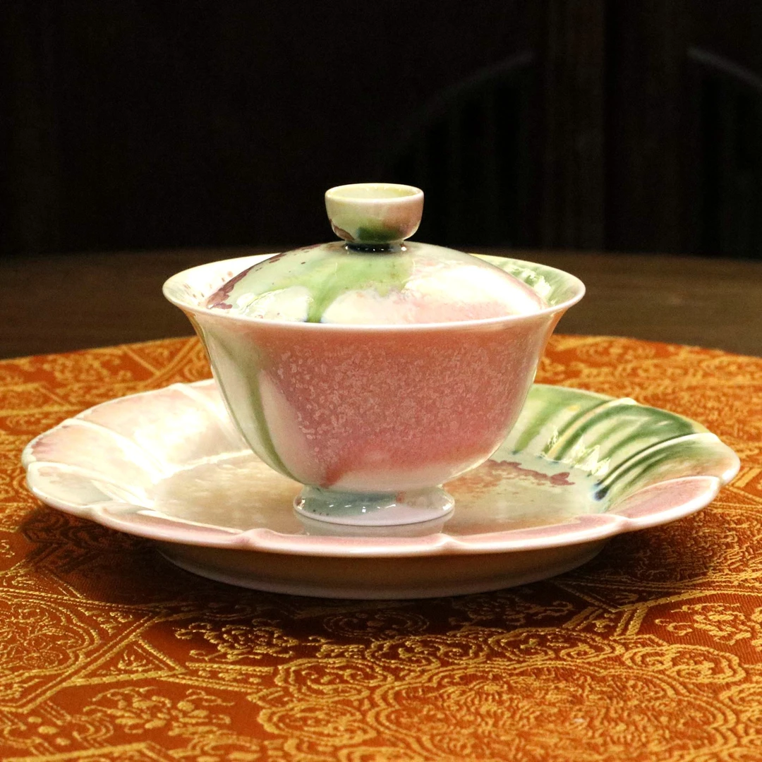 景德镇 颜色釉盖碗110ml 纯手工 壶承 两才盖碗陶瓷  中式 器皿