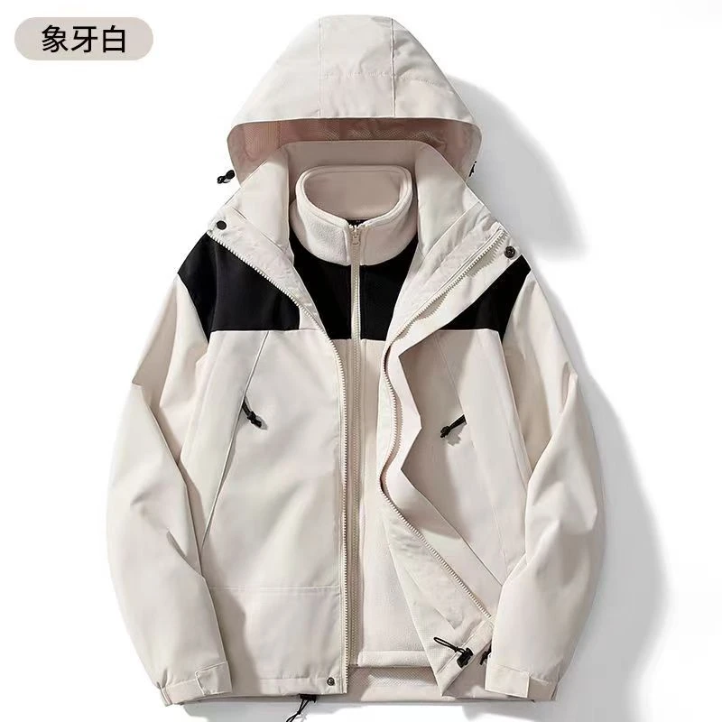 户外冲锋衣可拆卸三合一两件套防风防水休闲外套加绒加厚登山服男