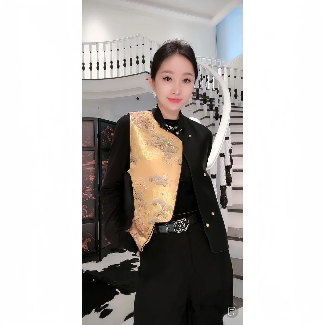 DR杨圣坤+2024新款 黑金撞色'冬季新中式撞色刺绣马夹GF2411-2001