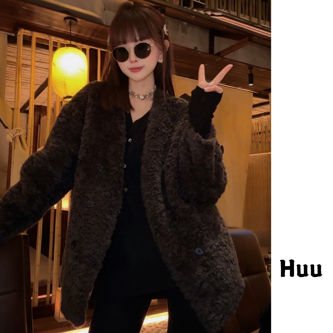 Huu洋气冬天 V领毛毛外套71973