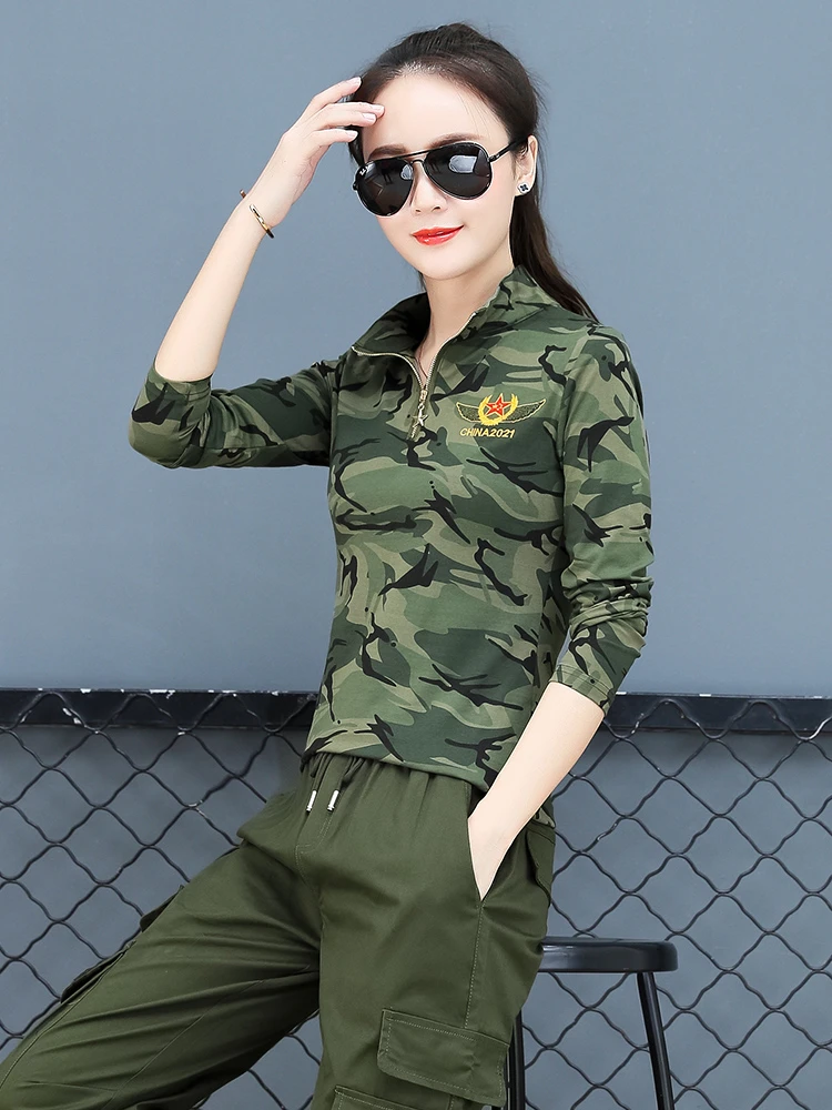 迷彩服上衣女春秋季新款时尚工装纯色时尚休闲潮户外棉上衣女2026