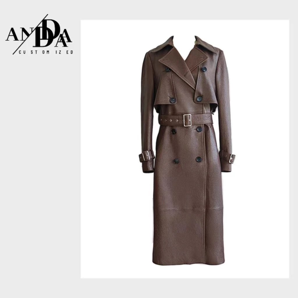 AD230802轻奢时尚绵羊皮真皮复古长款风衣外套