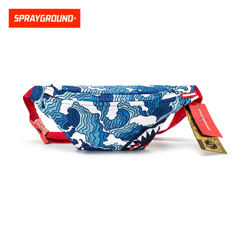 SPRAYGROUND蓝色水流款印花鲨鱼嘴小腰包时尚潮流小包XB W0735117