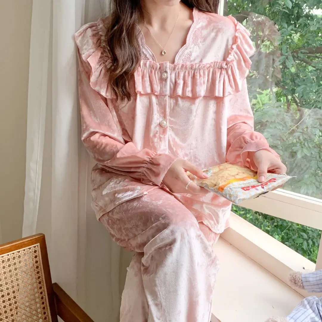 【喜韵】秋冬睡衣韩版钻石绒甜美公主风长袖两件套装可外穿家居服