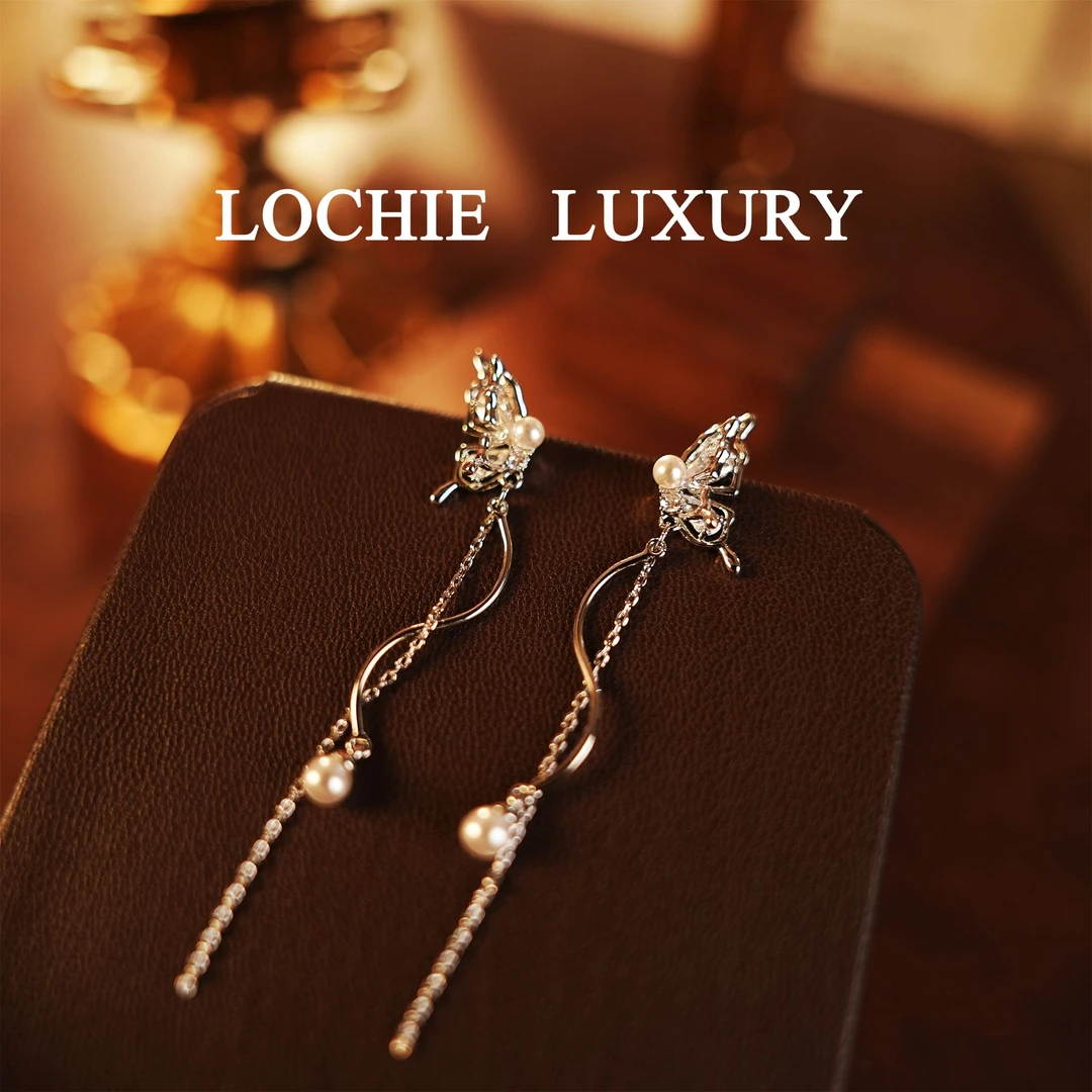 铜合金耳饰 M5522【玫瑰花蜜】欧美金属蝴蝶长款流苏耳环