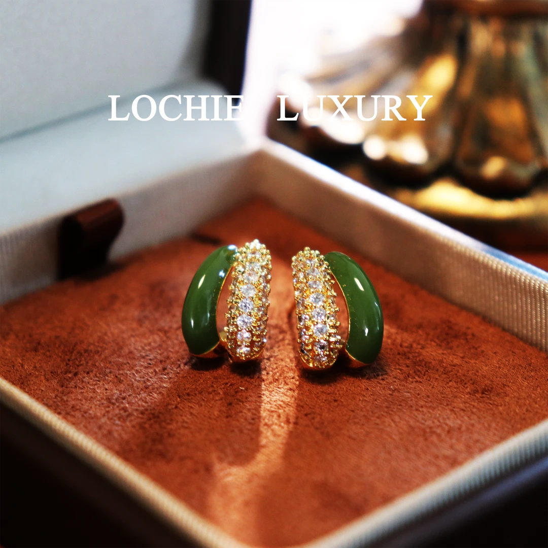 铜合金珐琅耳饰 Z005【竹林池畔】时尚轻奢设计感锆石精致小众耳钉