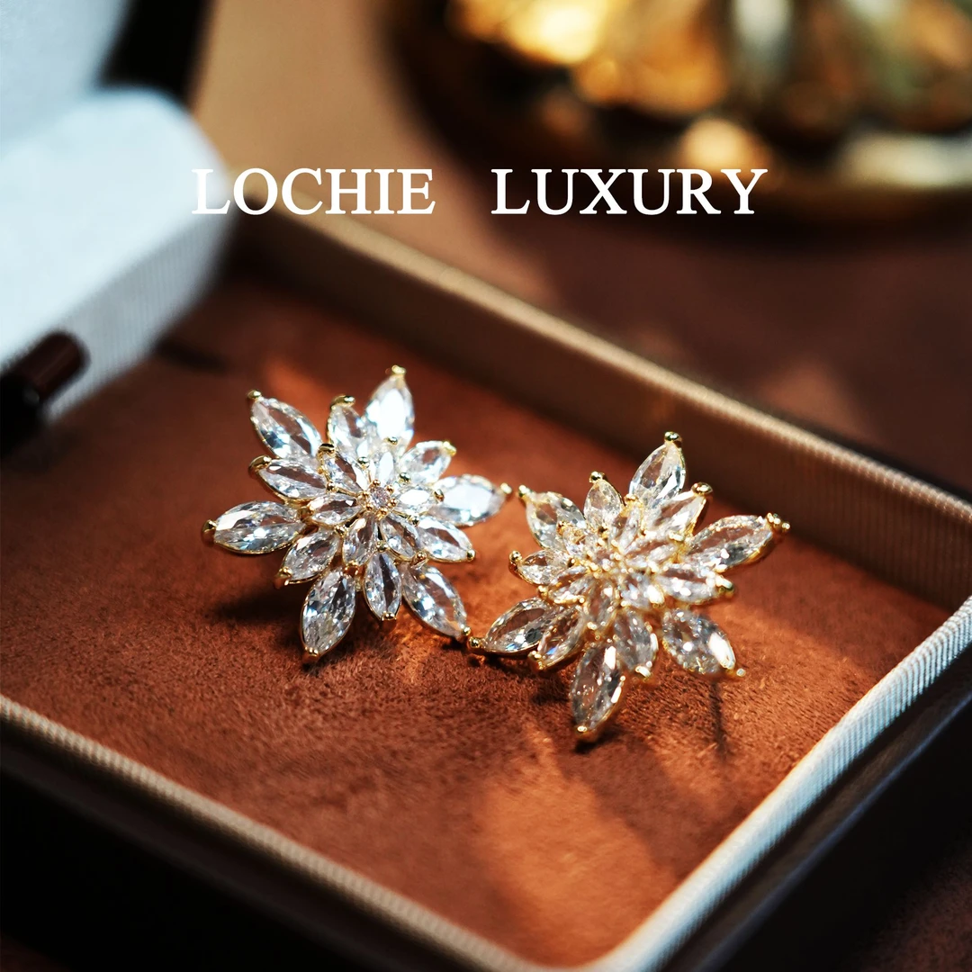 铜合金锆石耳饰 D3412【雪域秘境】复古时尚精致满锆雪花耳钉