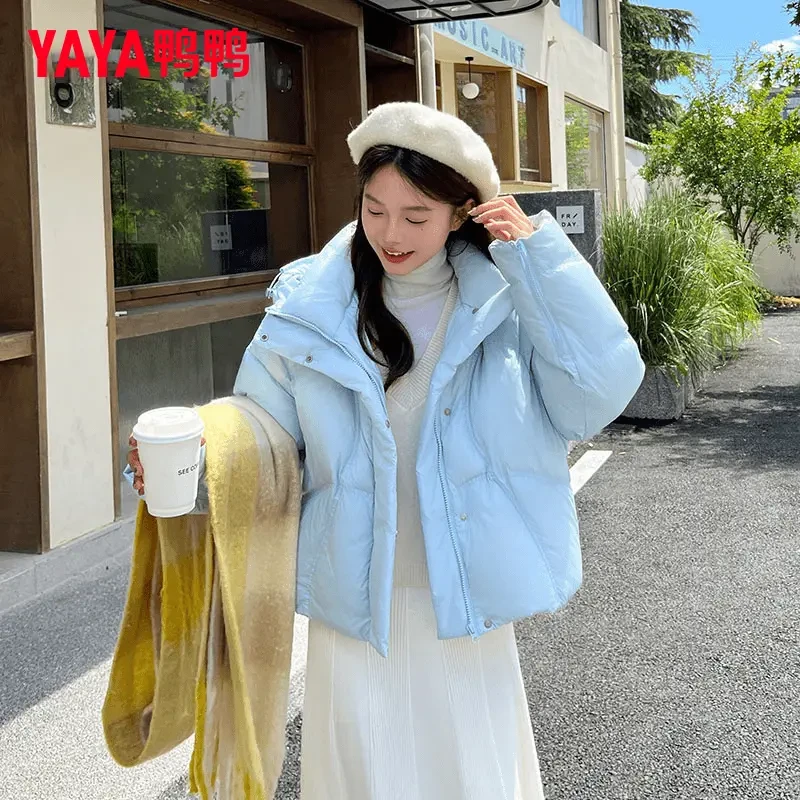 YAYA/鸭鸭羽绒服女短款韩版简约百搭宽松小个子厚外套YE4B603567P