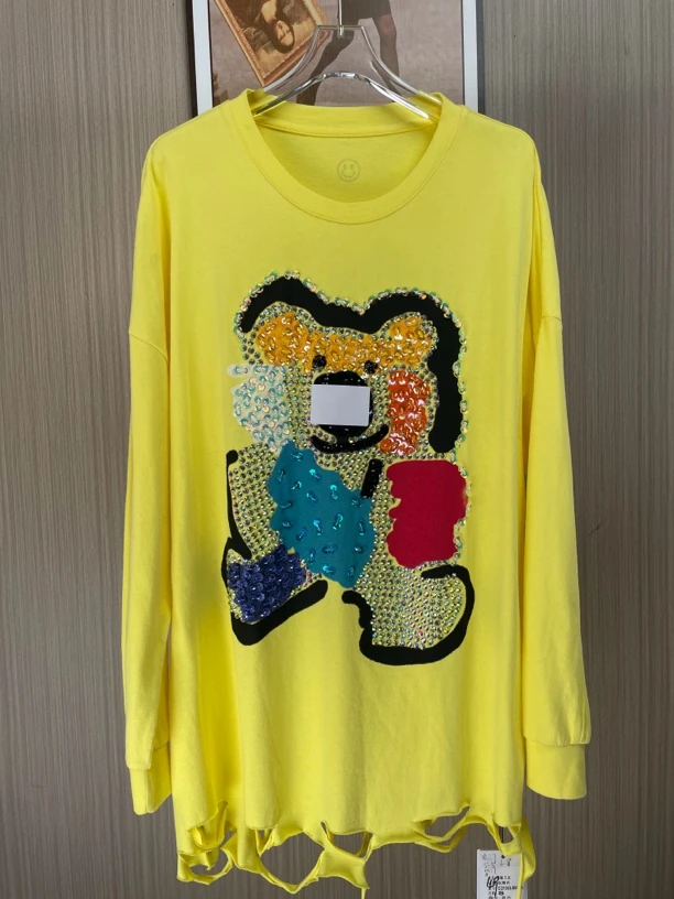 5069品牌撤柜女装fh小熊钉珠时尚长袖T恤
