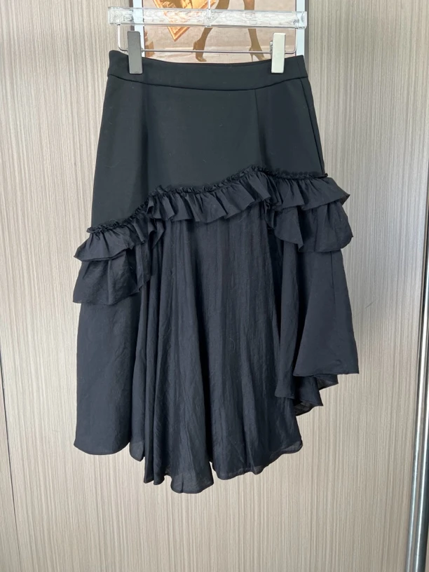 2389品牌撤柜女装剪标黑色时尚百搭不规则显瘦气质半身裙