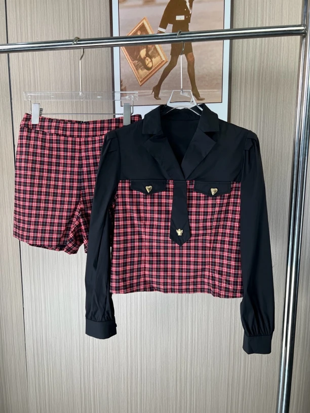 2255品牌撤柜女装剪标时尚百搭设计师格子拼接套装