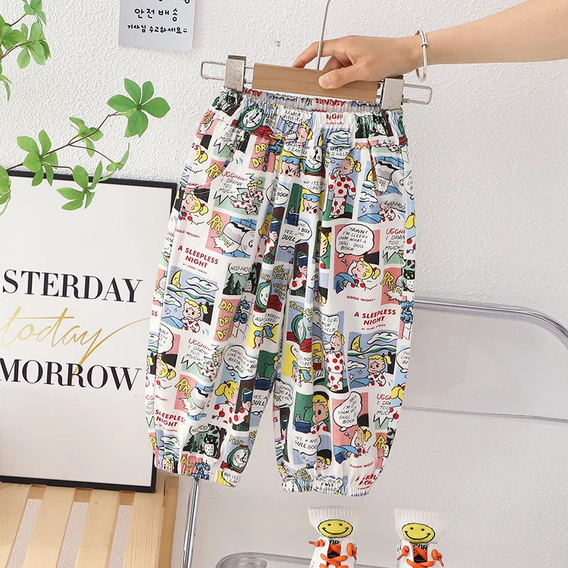 宝宝裤子洋气男童女童薄款印花休闲裤韩版儿童长裤百搭帅气九分裤