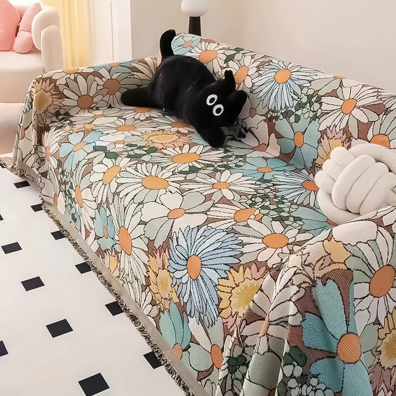 【花海】普通款流苏沙发垫巾90x180全盖桌布双面可机洗床尾毯民族风