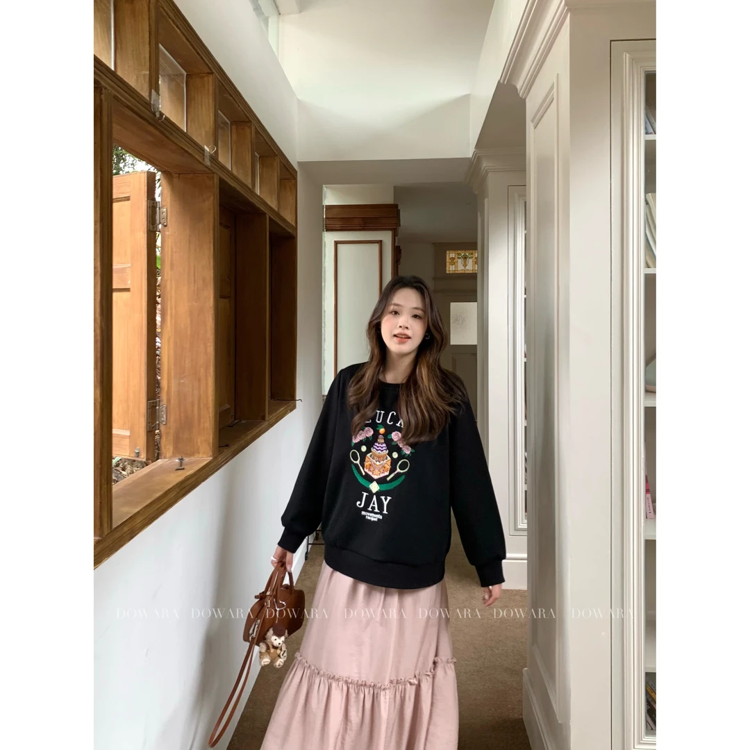 大婉酱千千微胖定制【嘉年华】韩版刺绣加绒温柔减龄款卫衣 7475D