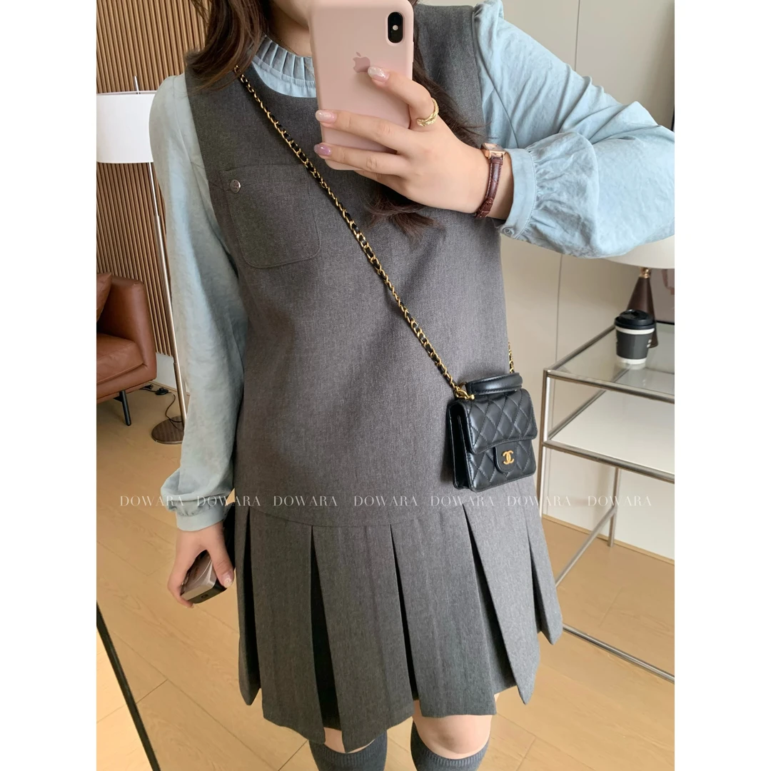 现货折扣7433D大婉酱千千微胖定制 小香衬衫+背心连衣裙套装