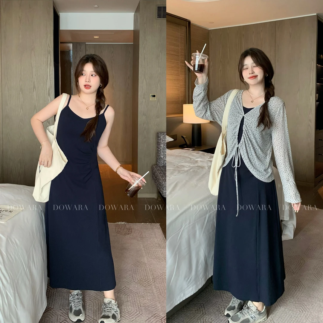 现货折扣5130D大婉酱微胖定制&千千 韩系显瘦吊带裙气质长裙