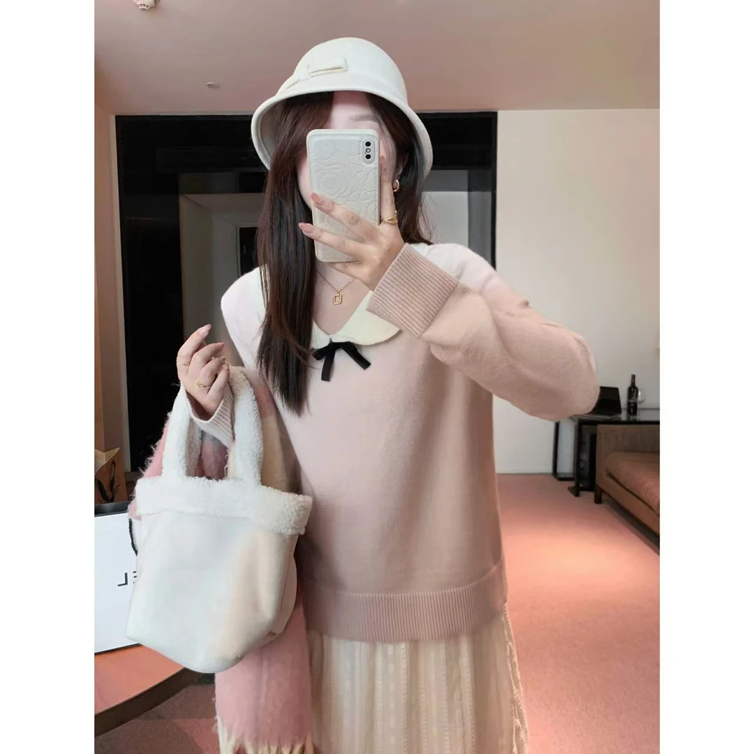 现大婉酱千千微胖定制【留洋千金】娃娃领毛衣高级慵懒上衣 7582D