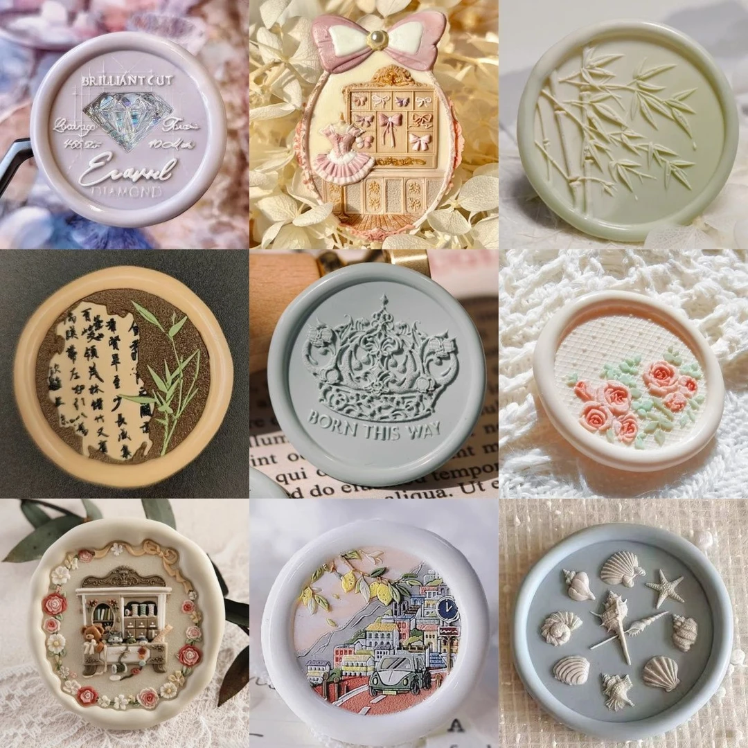 火漆印章章头钻石皇冠多层浮雕竹子少女的心事衣橱贝壳钟精雕铜头