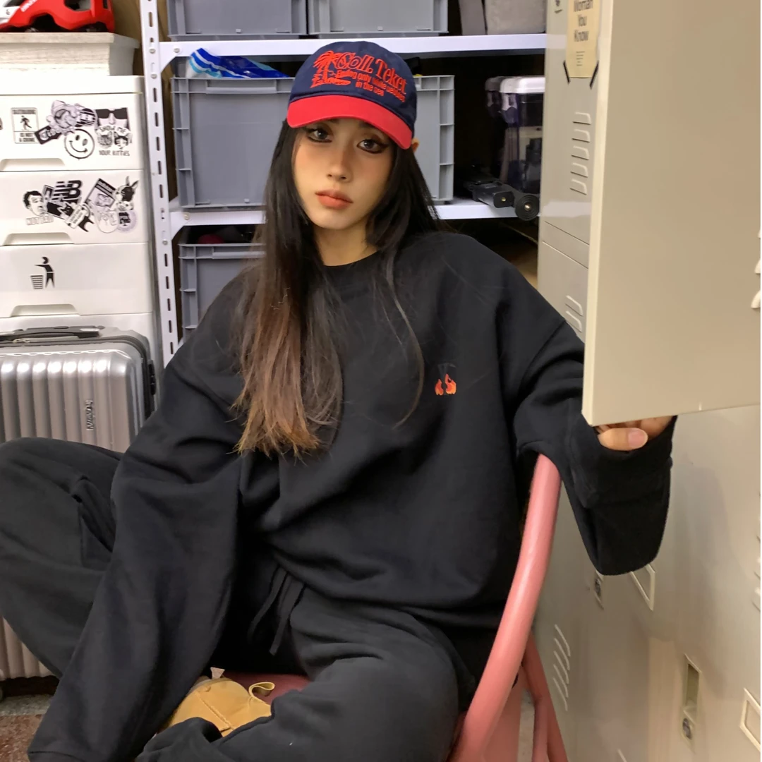 [SURPASSSTREET]YSSR战争火焰秋冬圆领卫衣ins美式宽松百搭街头