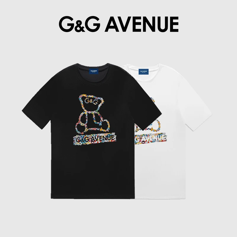 G&G AVENUE 轻奢潮牌夏季纯棉短袖T恤男女同款重磅半袖休闲宽松
