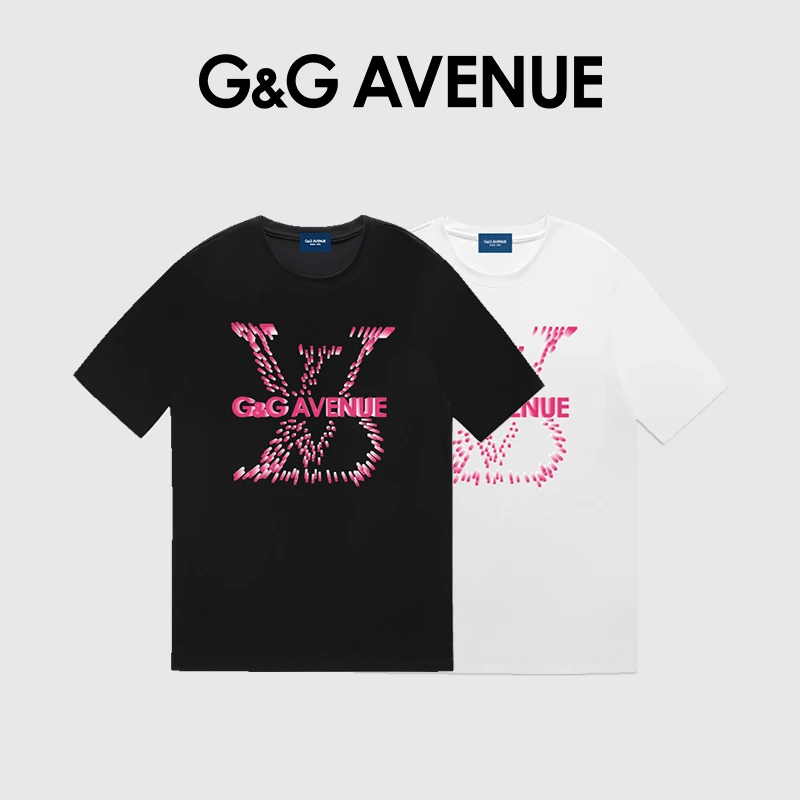 G&G Avenue夏季几何短袖通用T恤zooparty短袖宽松型落肩袖日常潮