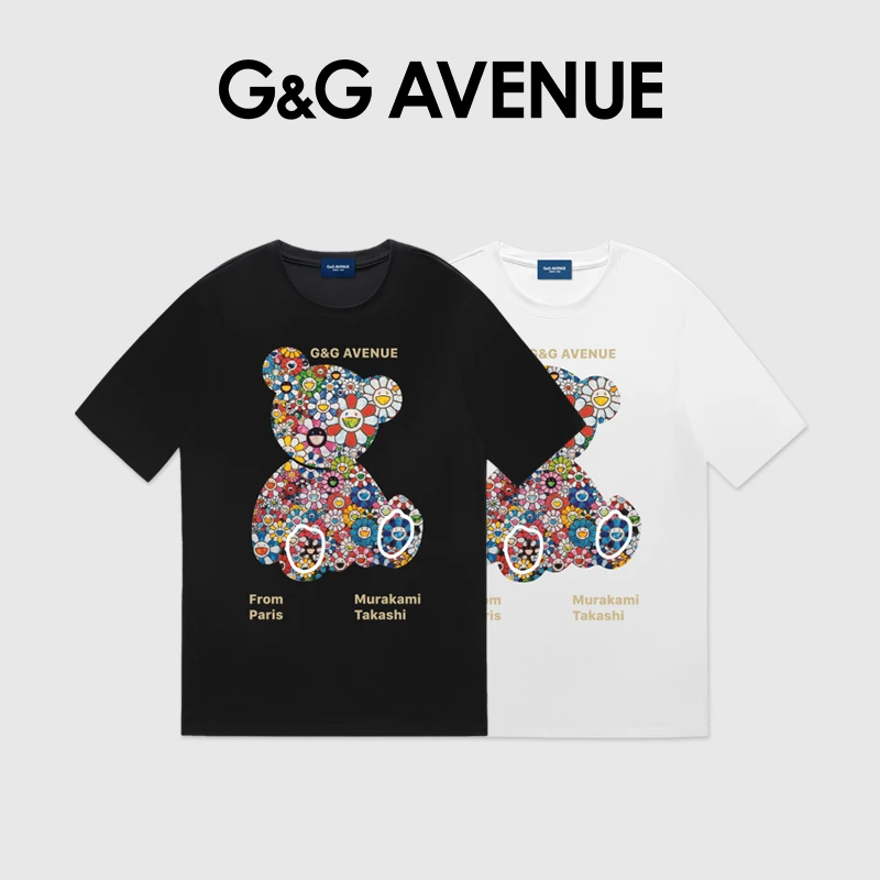G&G Avenue夏季新爆款时尚小熊卡通男士纯棉T恤宽松情侣同款国潮