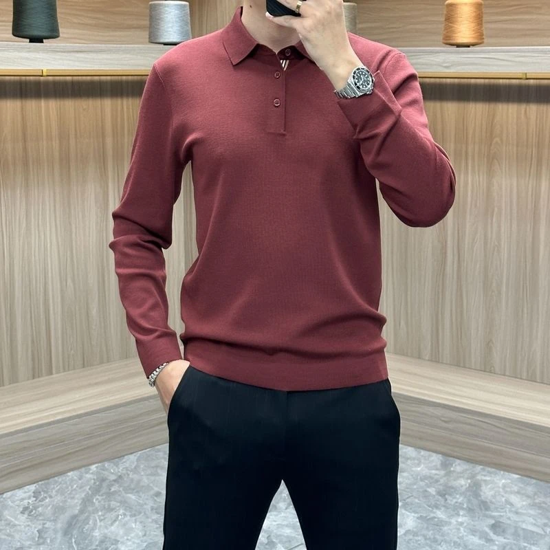 秋冬新款男士高档针织衫毛衣时尚轻奢商务舒适休闲百搭翻领polo衫
