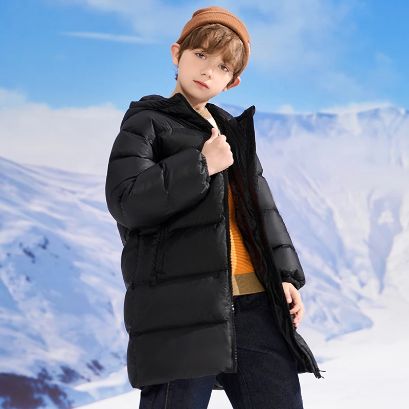太阳雪人冬季儿童时尚中长款保暖连帽防风加厚羽绒服T3044599YZ