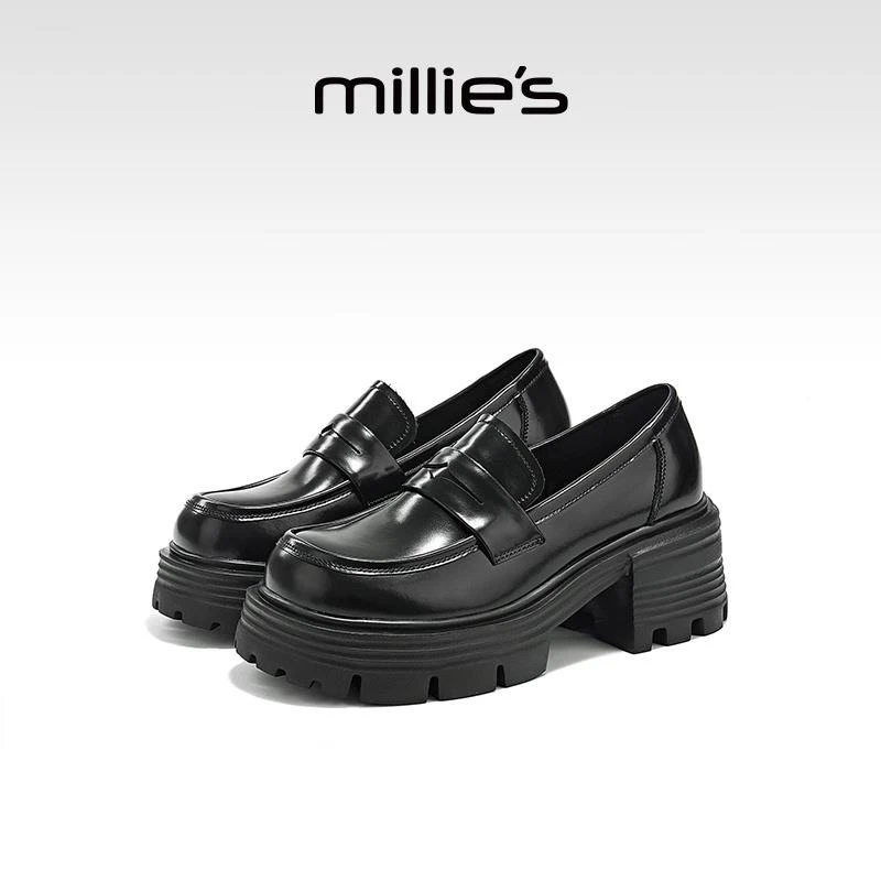 MILLIE'S妙丽乐福鞋女英伦风2025新款夏季厚底增高小皮鞋通勤单鞋