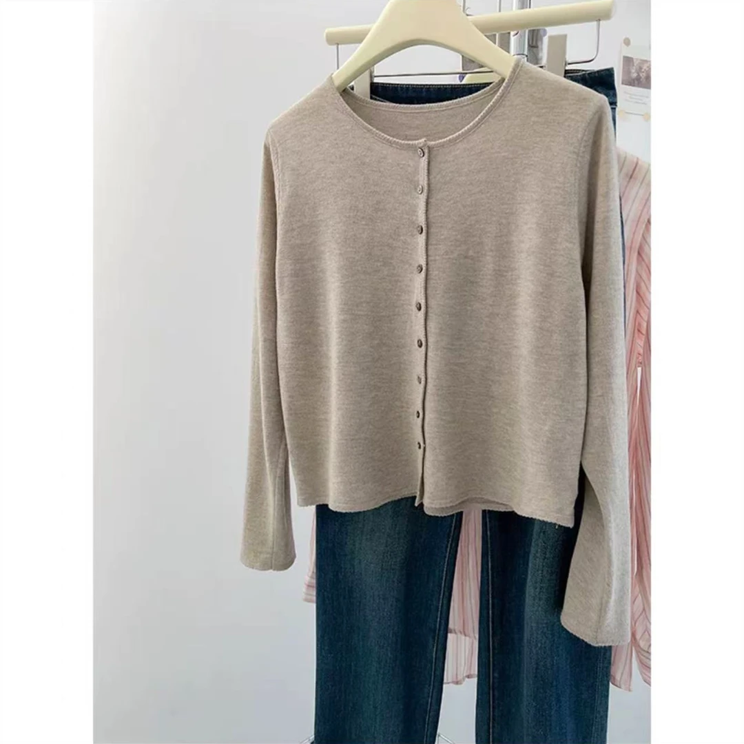 K2362 单排纽扣薄针织开衫打底衫针织衫 LN241270