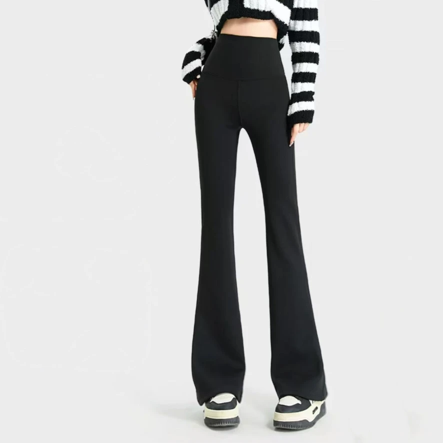K2363 加绒显腿长加绒小黑裤阔腿裤喇叭裤休闲裤 4KZ1804