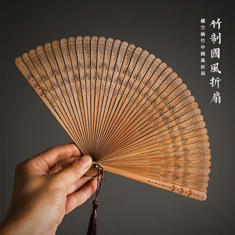 国风折扇全竹镂空小扇子便携折叠扇旗袍汉服舞蹈扇复古典女式竹扇
