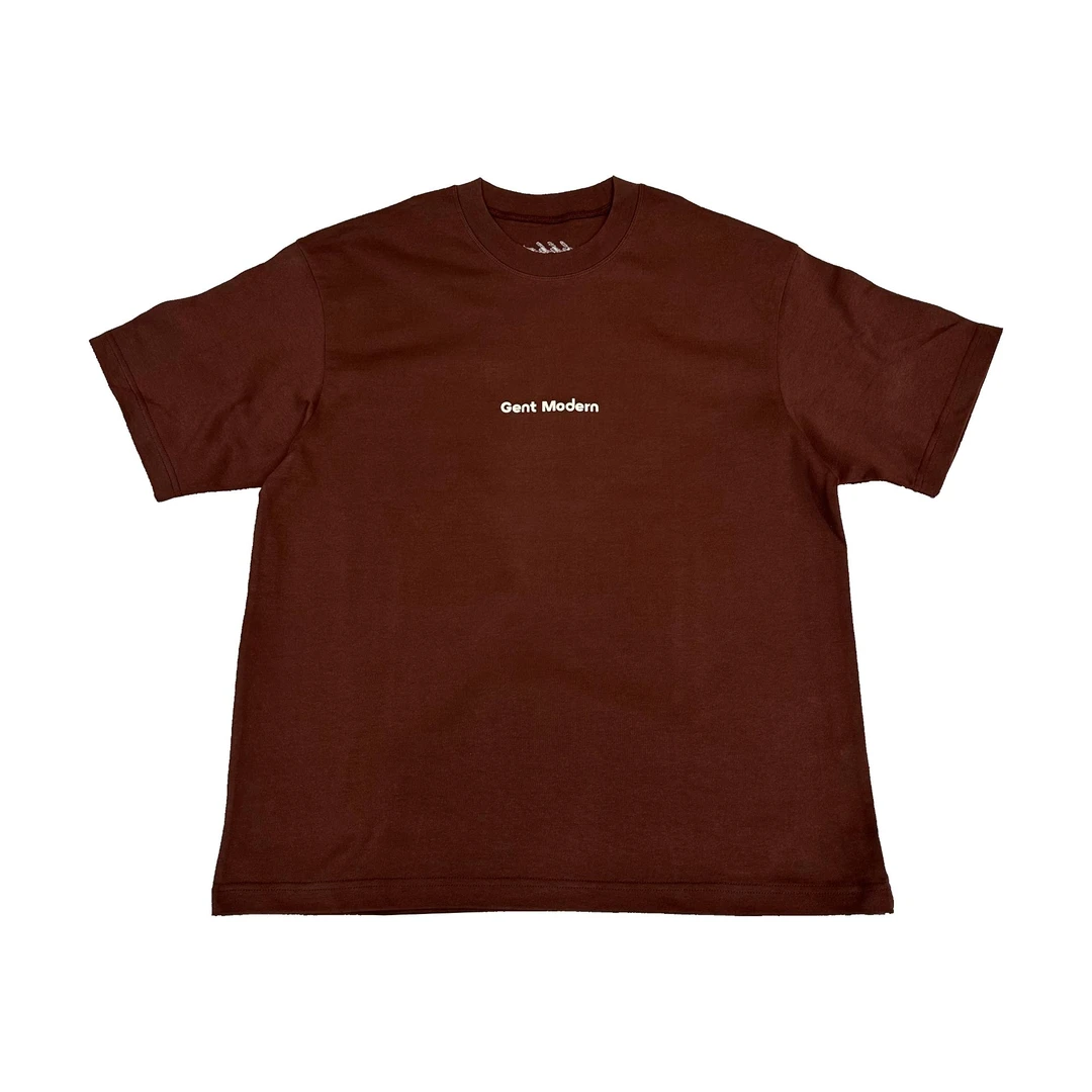 TOO STUDIO 828#高克重针织短Tee棕色春夏经典印花圆领水洗复古