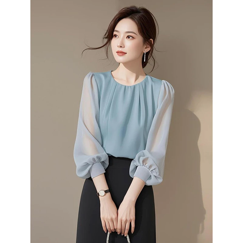 好看气质法式蓝衬衫显瘦衬衣长袖洋气时尚小众秋季设计感春秋宽松