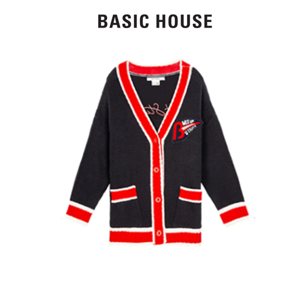 Basic House/百家好 时尚拼色针织开衫BJ596-HUCD728HDN