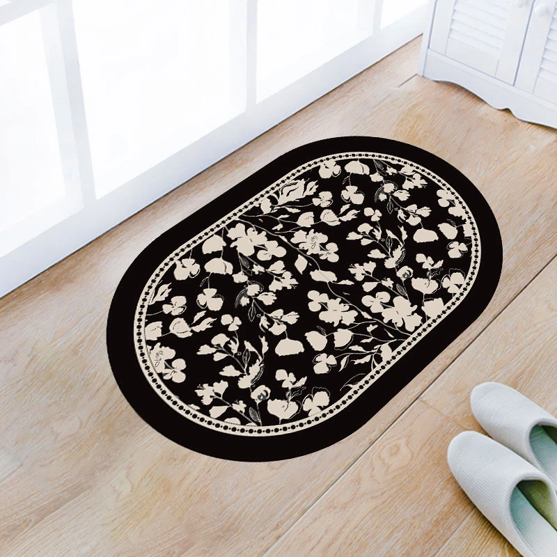 【50*80】椭圆--晕染花黑米吸水脚垫卫生间门口吸水地垫浴室防滑垫