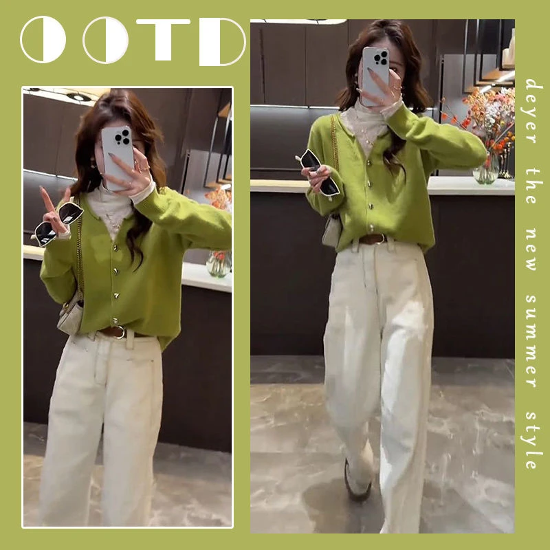 韩系穿搭一整套女2024秋冬季新款时尚保暖毛衣上衣阔腿裤三件套女