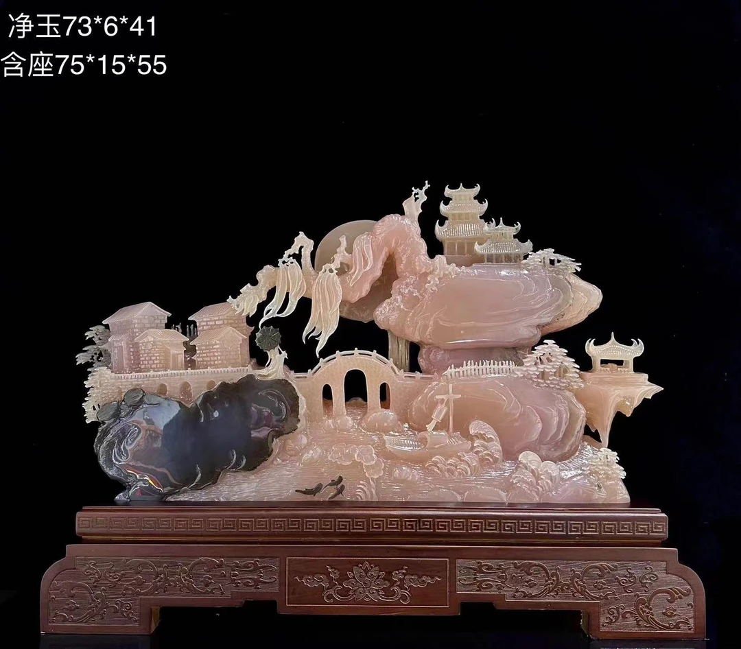 【粉紫玉山水】创意玄关中式雕刻摆设酒店别墅客厅玄关玉石