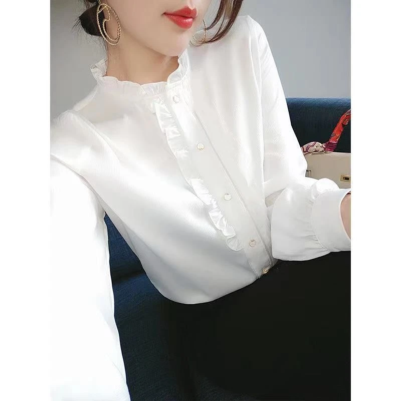 女神新衣~秋季新款高档气质长袖春秋打底雪纺衫衬衫女薄衬衣洋气