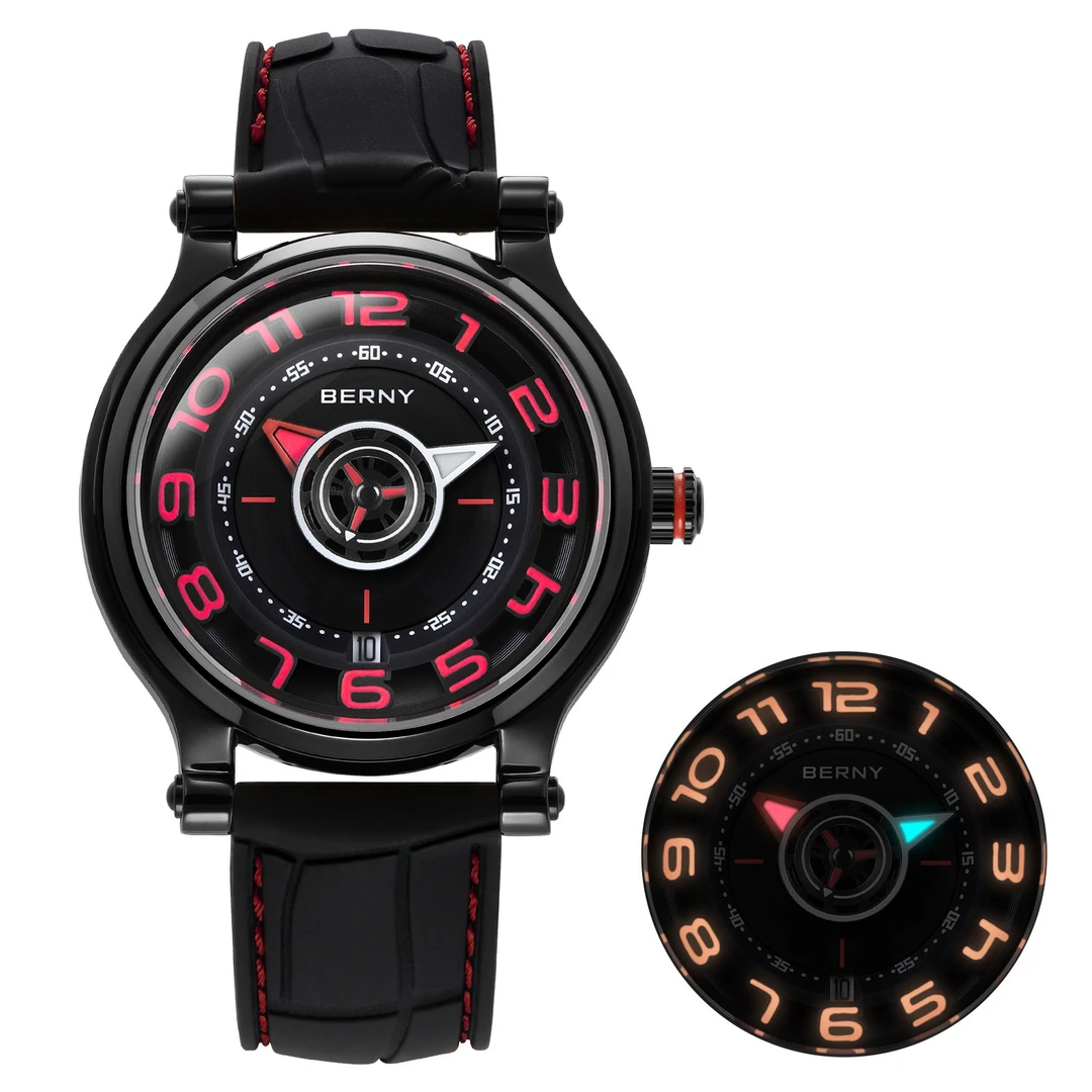 【专柜正品】BERNY【极光星球】全自动男士潮流机械表创意夜光AM053